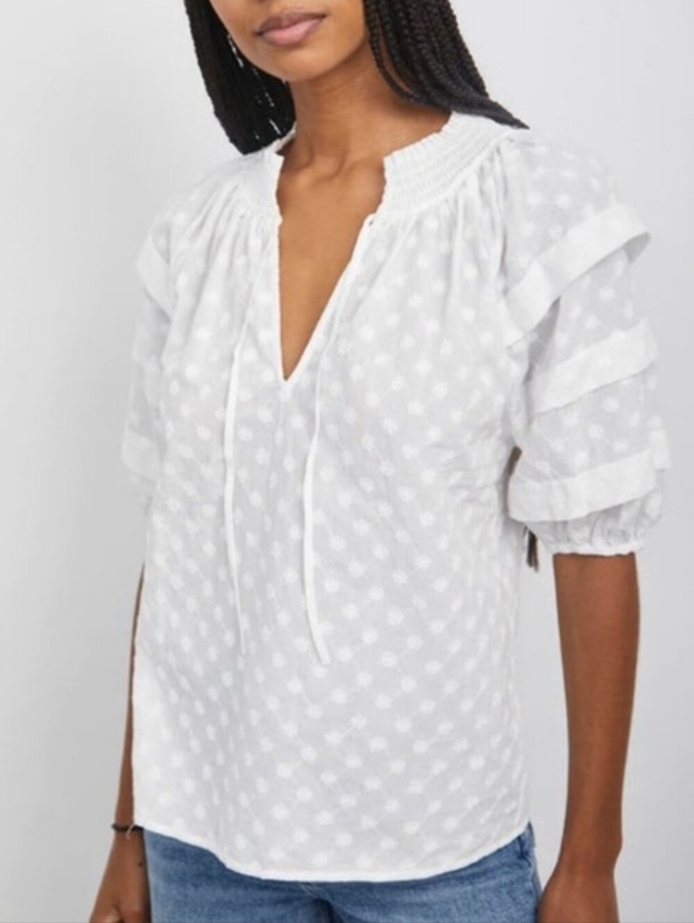 Rails Paris Blouse Top in White Size L Allover Floral Embroidery Sezane Style